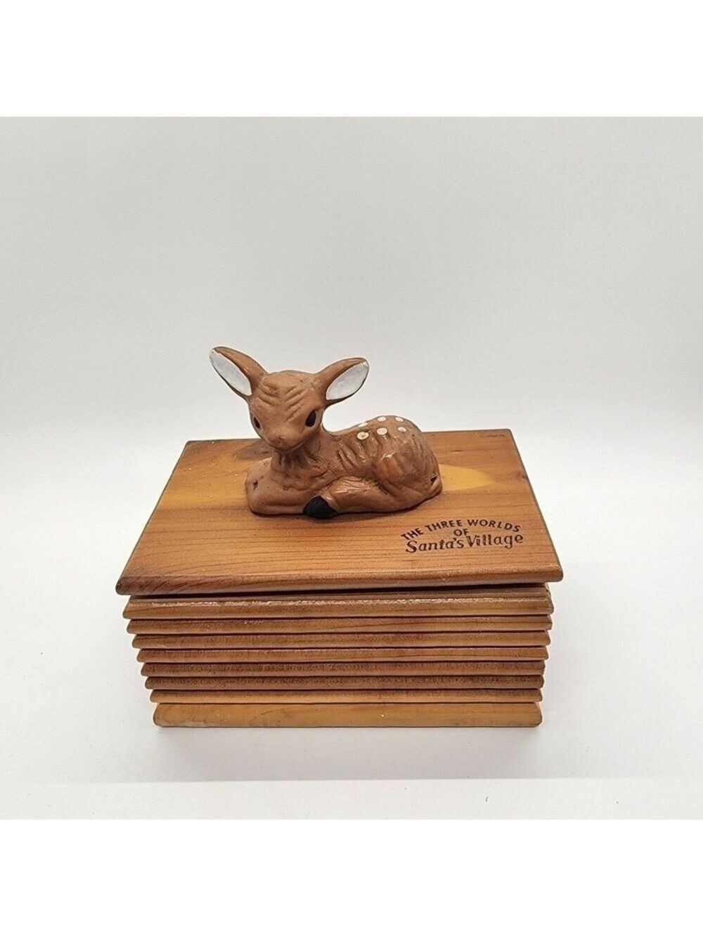 Vintage wood jewelry trinket treasure box baby deer Santa's Village